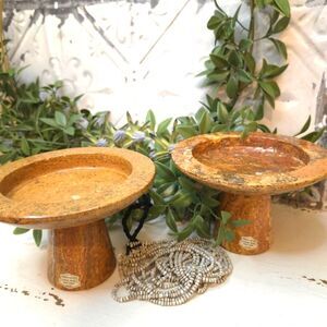 Frenchtex Travertine Genuine Marble Rustic Stone Pedestal Bowls Trays Set of 2